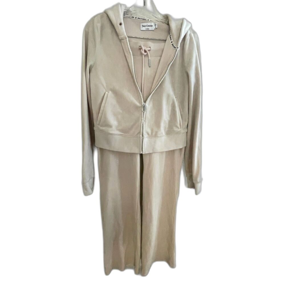 Vtg Juicy Couture Track Suit Hoodie & Two Pants Cream Velour Sweatsuit M ***READ